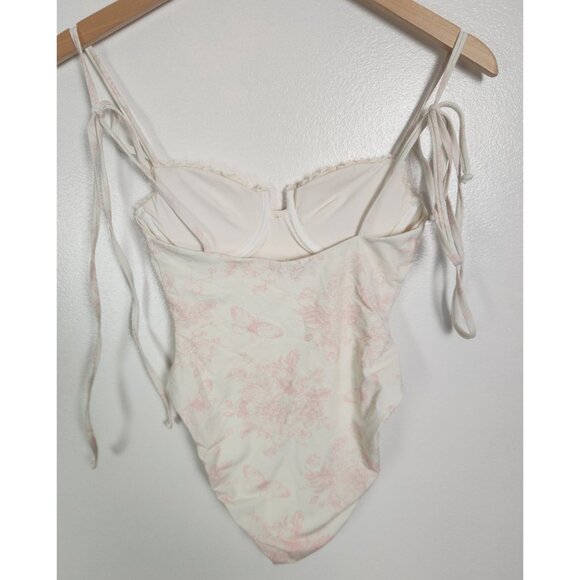 Note To Self You Are My First Love Women's Sz. XS/S Ivory & Pink Floral Swimsuit - Picture 5 of 6